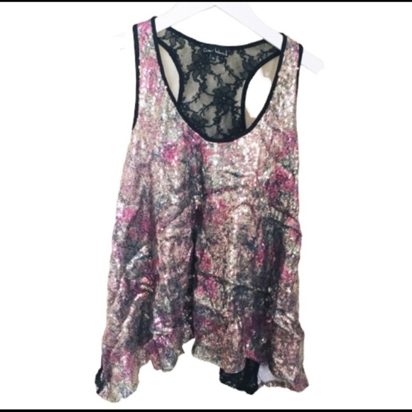 RIVER ISLAND Racer Back Flowy Tank/Top With Sequin Lace Back Black Size 6/UK 10 - Picture 5 of 7